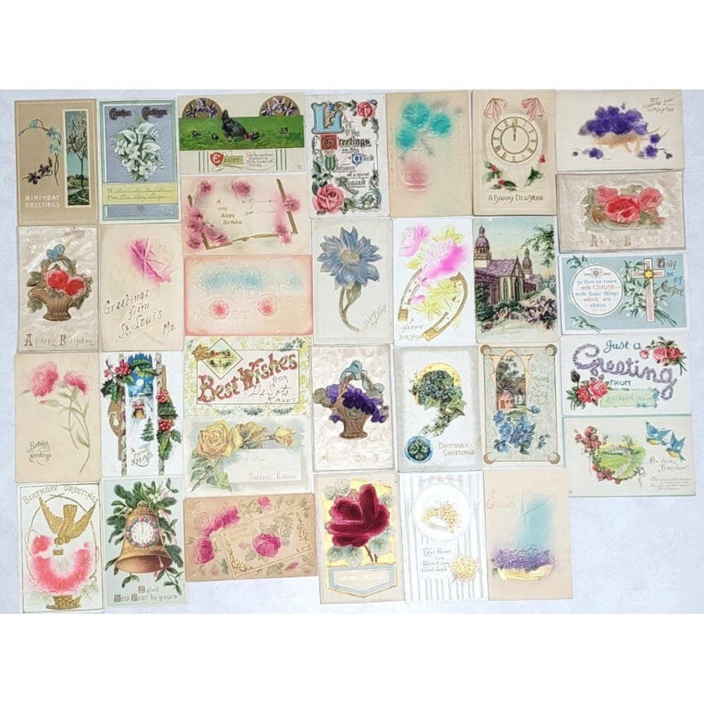 31 Vintage 3D Relief Embossed Postcards - Birthday, Easter, Greetings - Used
